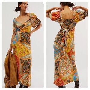 Spell Belladonna Dress Maxi Tie Kaldeiscope Mixed Print Wrap Free People XS